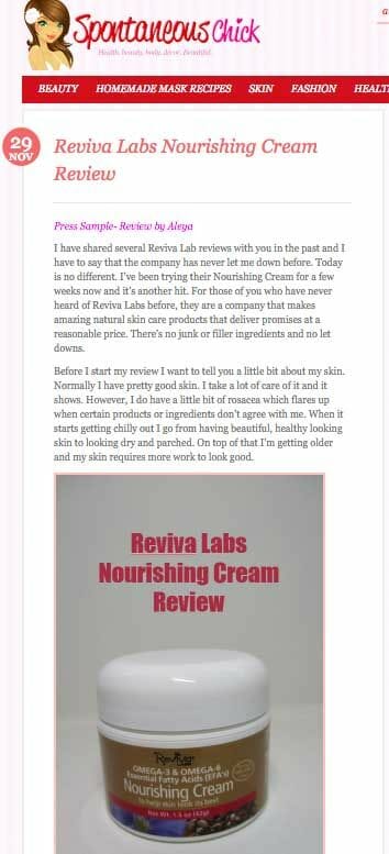 Aleya at Spontaneous Chick is Obsessed with Reviva's Nourishing Cream