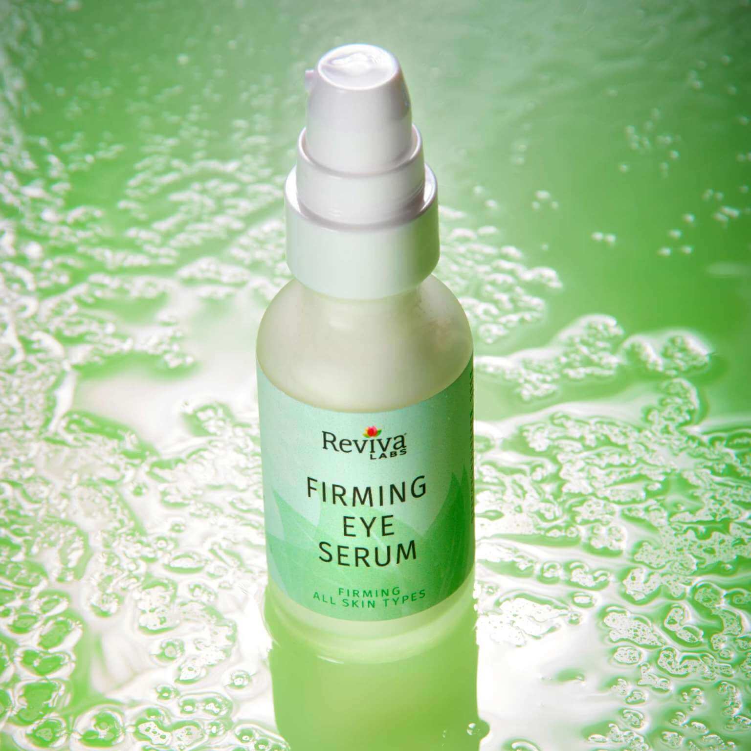 368 firming eye serum on wet green background