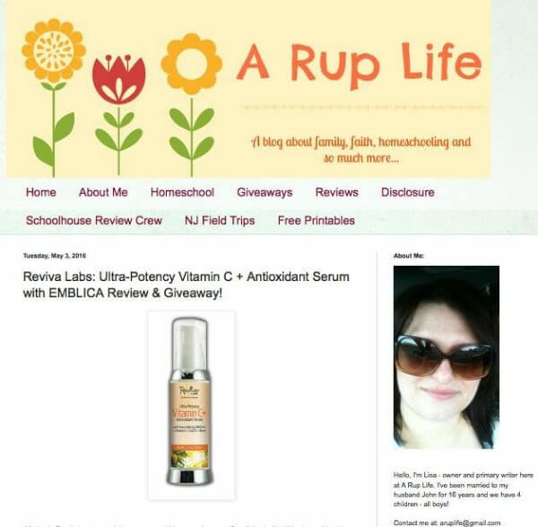 Lisa at A Rup Life excited to add Reviva's Ultra-Potency Vitamin C+ Serum to her daily morning routine