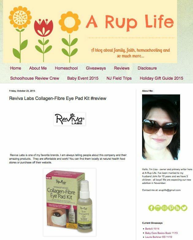 Lisa at A Rup Life loves Reviva's Collagen-Fibre Eye Pad Kit