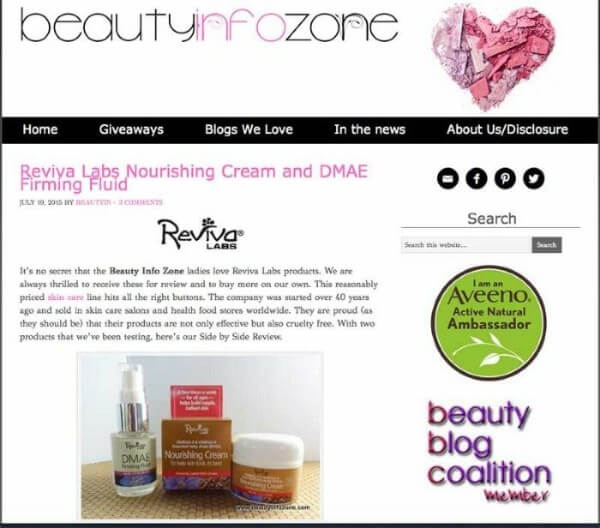 Beauty Info Zone finds two more Reviva products to love: DMAE Firming Fluid and Nourishing Cream