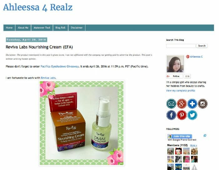 Ahleessa 4 Realz uses Reviva's Nourishing Cream to revive her skin