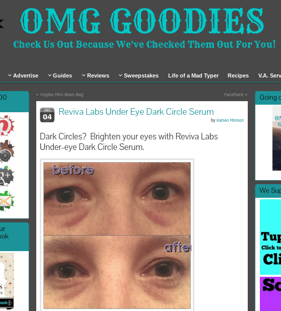 Kameo, OMG Goodies Blog Review of our Under Eye Dark Circle Serum