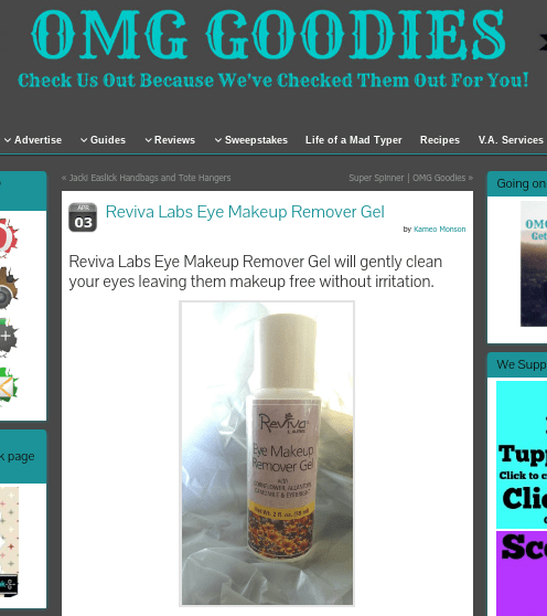 OMG Goodies Review of Reviva Labs Eye Makeup Remover Gel