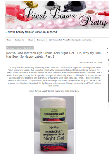 Liesl Loves Pretty Things review of #390 InterCell Night Gel w/Hyaluronic Acid