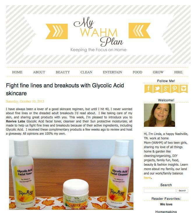 Linda at My WAHM Plan discovers the benefits of Reviva's Glycolic Acid products