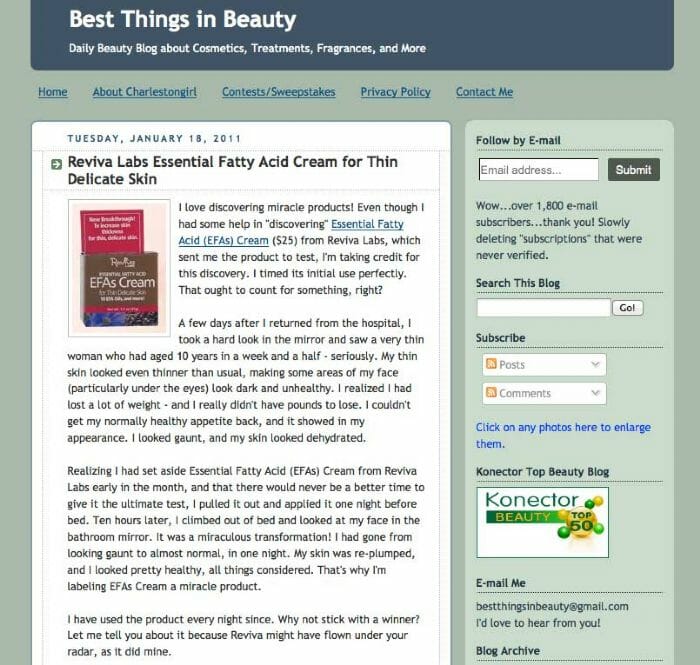 Best Things In Beauty Review of Reviva Labs Essential Fatty Acid Cream for Thin Delicate Skin (#306)