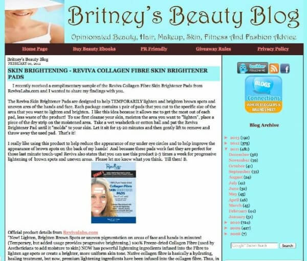 Britney's Beauty Blog Review: Reviva Collagen Fibre Skin Brightener Pads (#592)