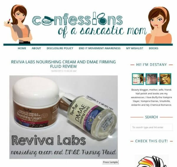 Confessions of a Sarcastic Mom's Destany "love love loves" Reviva's DMAE Firming Fluid and Nourishing Cream