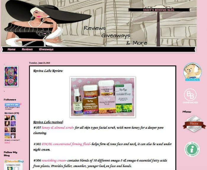 Daisy's Review Blog loves Reviva's all-natural products