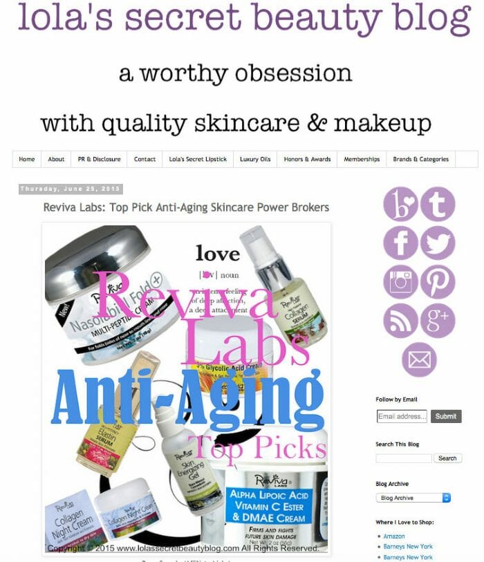 Reviva's a Top Pick for Anti-Aging at Lola's Secret Beauty Blog