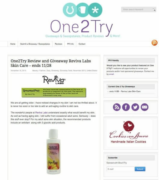 Rita at One 2 Try uses Reviva products to combat aging and acne