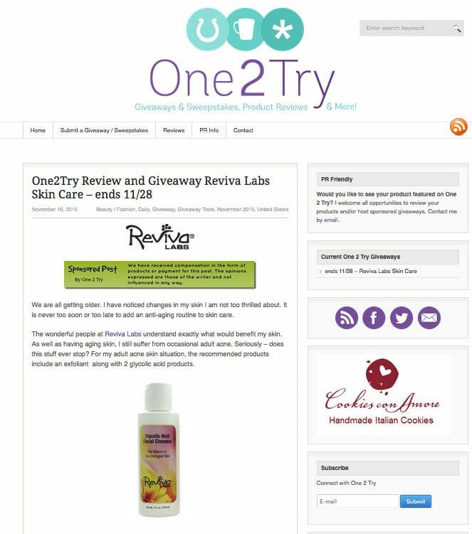 Rita at One 2 Try uses Reviva products to combat aging and acne