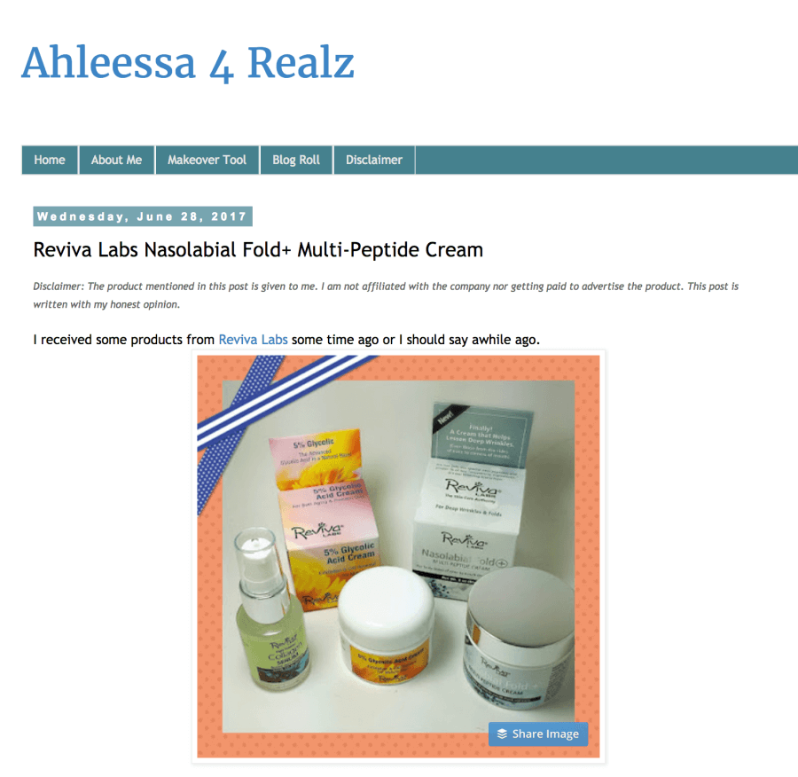 Ahleessa 4 Realz reviews Reviva's Nasolabial Fold+ Multi-Peptide Complex