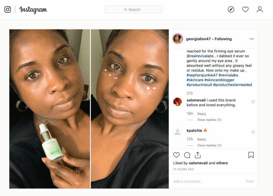 Georgialion47 instagram image of her holding Eye Firming Serum