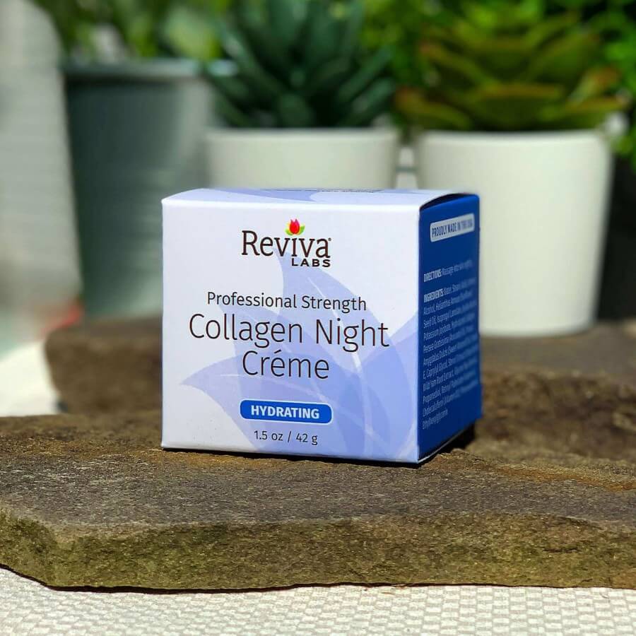 collagen night creme box on slate outside