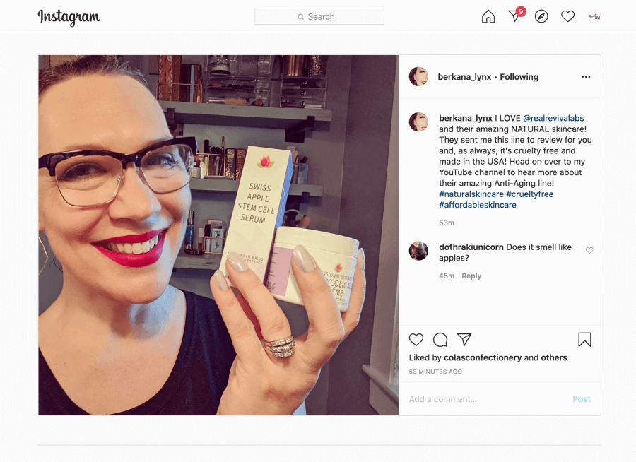 berkana_lynx holding reviva skin care near her face