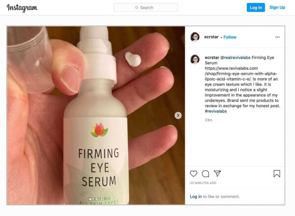 instagram image of hand holding firming eye serum