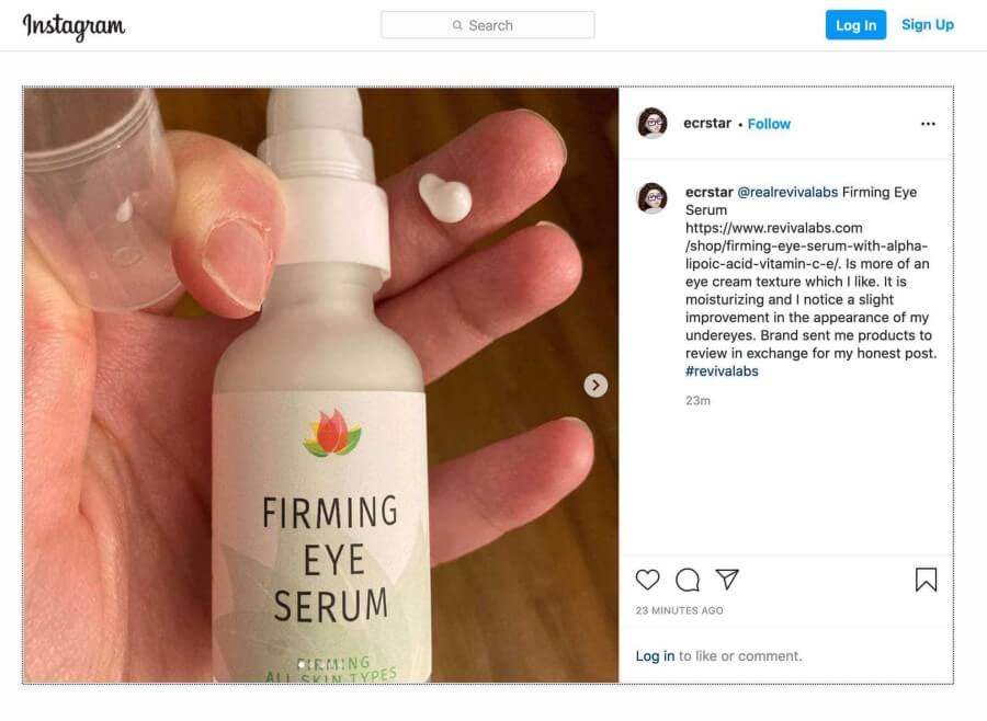 instagram image of hand holding firming eye serum