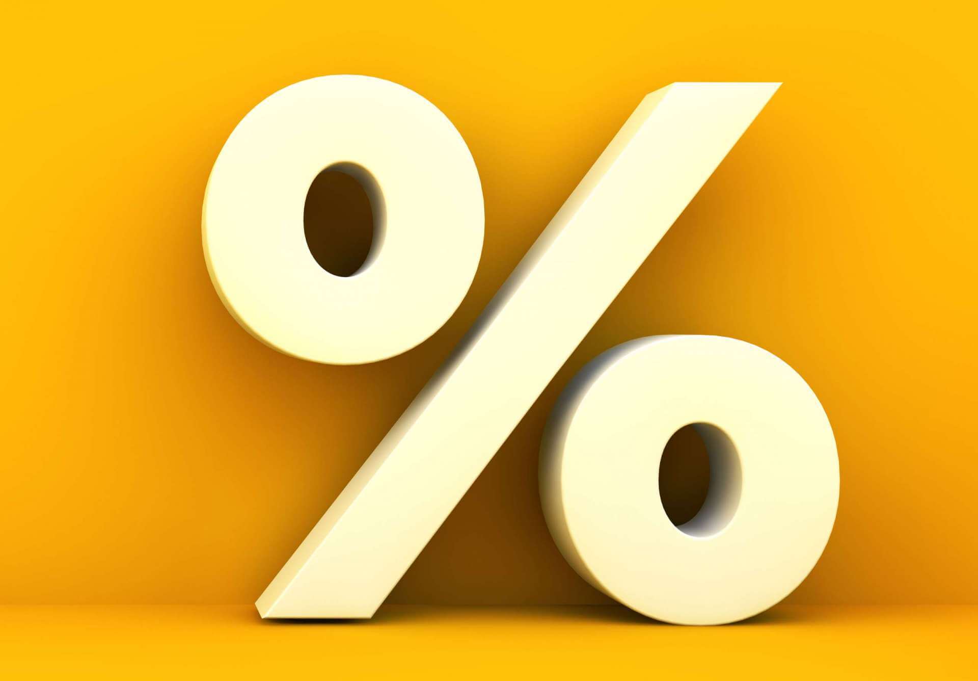 Big percent symbol on yellow background