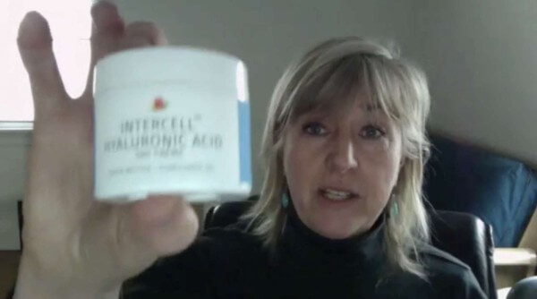 Nancy Reimer holding up Intercell hayluronic acid product