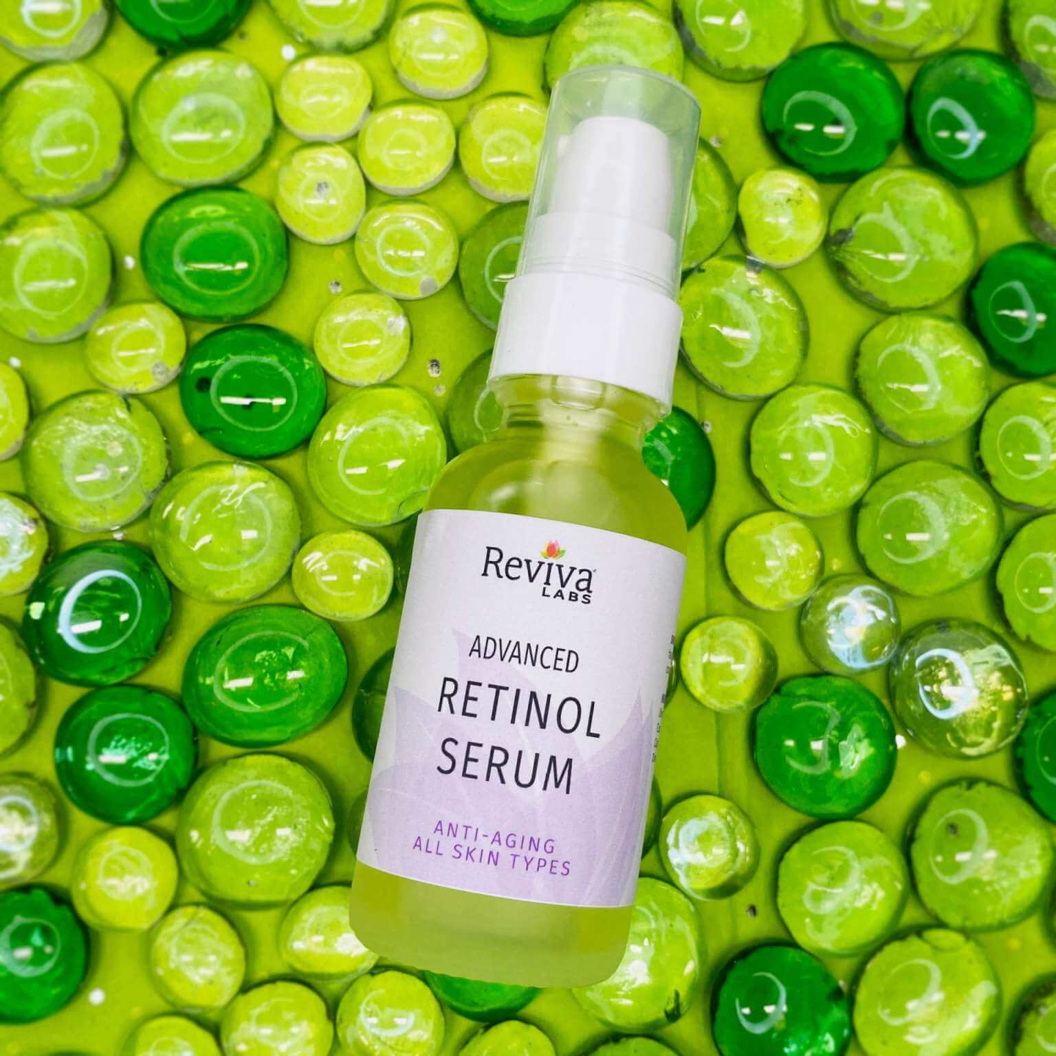 retinol serum on green marbles