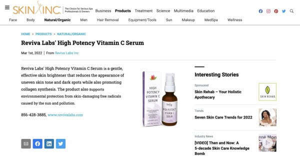 skin inc features revivas high potency vitamin c serum