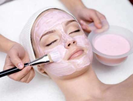 pink cream mask in spa