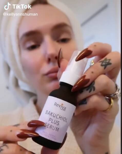 Kellyann Shuman on Tiktok with Reviva Bakuchiol products