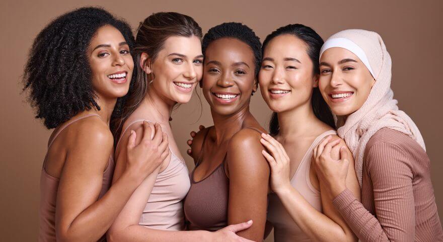 skincare diversity and women hug portrait for inc 2023 01 06 16 35 31 utc