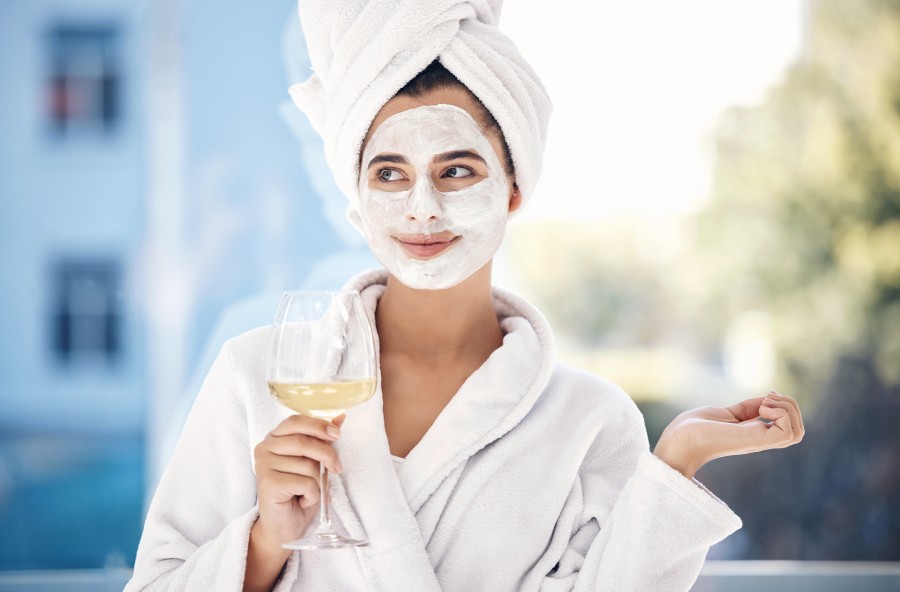 wellness woman and skincare mask with wine for re 2022 12 23 00 57 41 utc