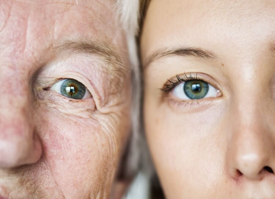 family generation green eyes genetics concept