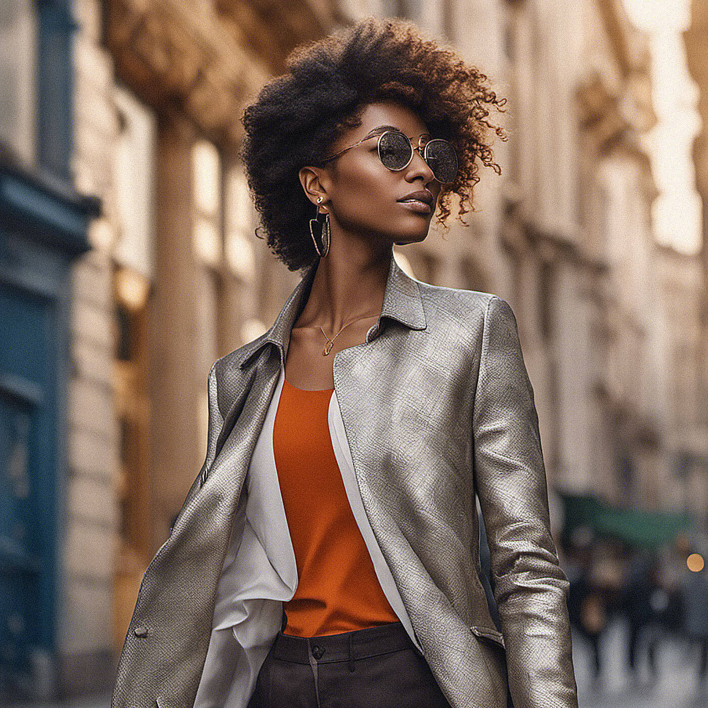 beautiful black female in the city wearing sunglasses