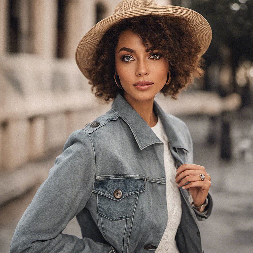 beautiful ethnic female staring at camera with hat