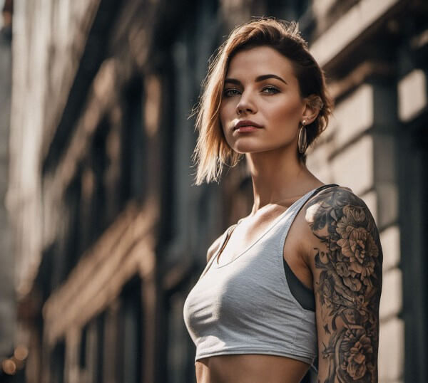 beautiful young woman in tank top with tatoos