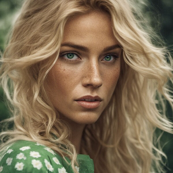 blonde girl with green eyes and freckles