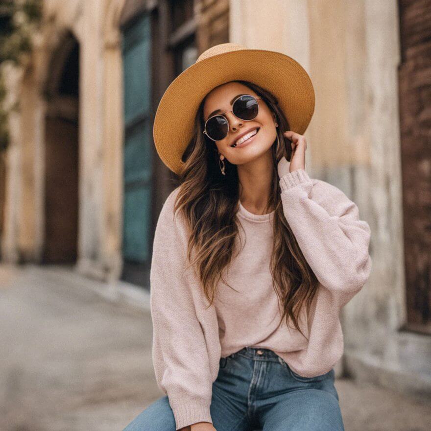 woman wearing hat and sun glasses