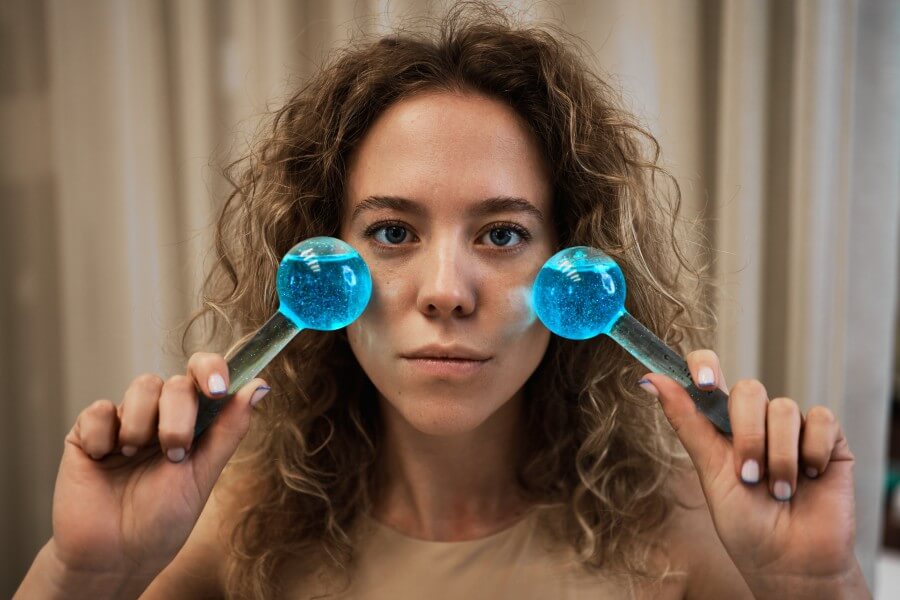 facial massage with cold spheres.