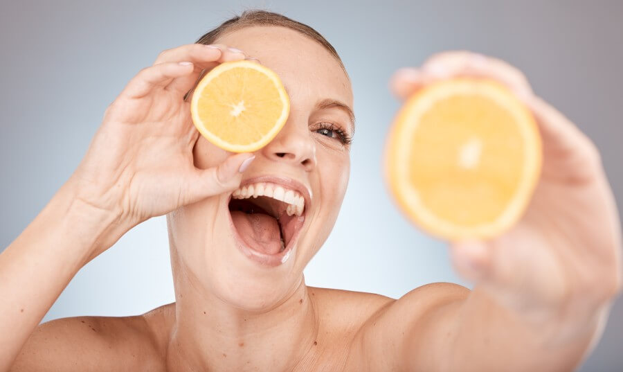 happy skincare or woman with an orange for beauty 2023 11 27 05 29 07 utc