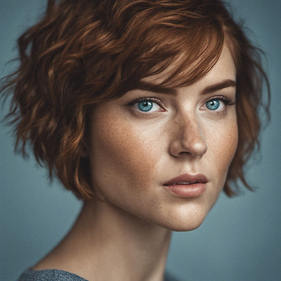 red head with blue eyes and short hair