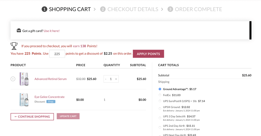 shopping cart points