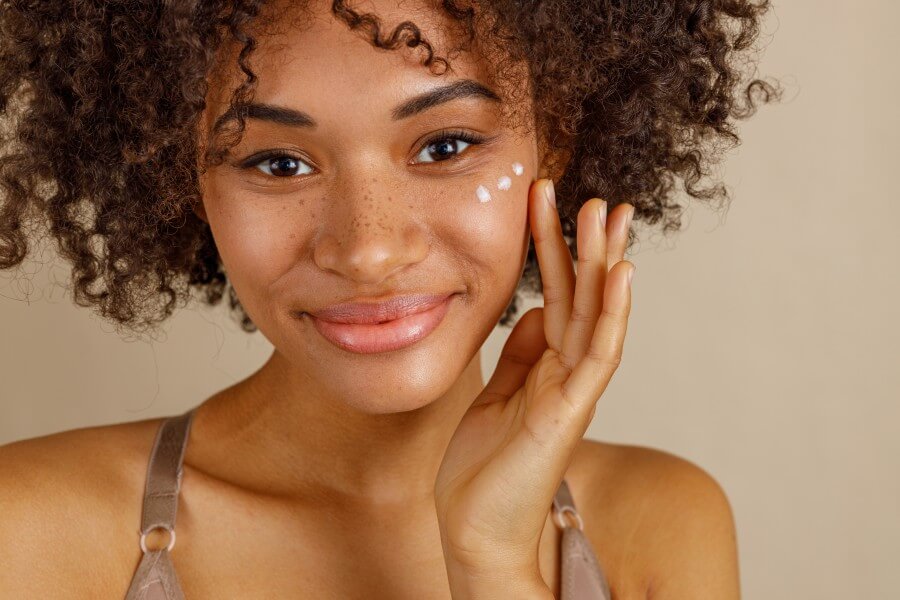 pretty lady getting skin anti aging treatment, indoors