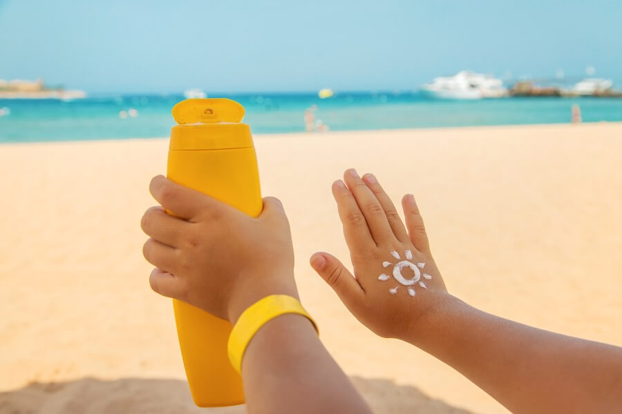 sunscreen on the skin of a child. selective focus.