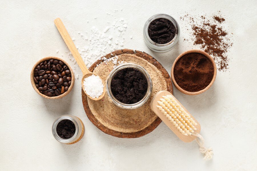 concept of skin and face care, coffee scrub