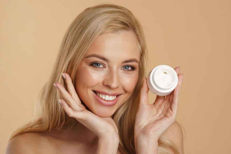 smiling young blonde white woman