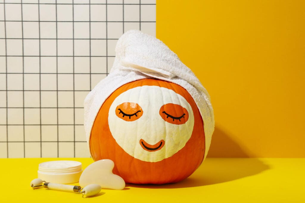 pumpkin with face mask and skin care products 2023 11 27 05 03 23 utc