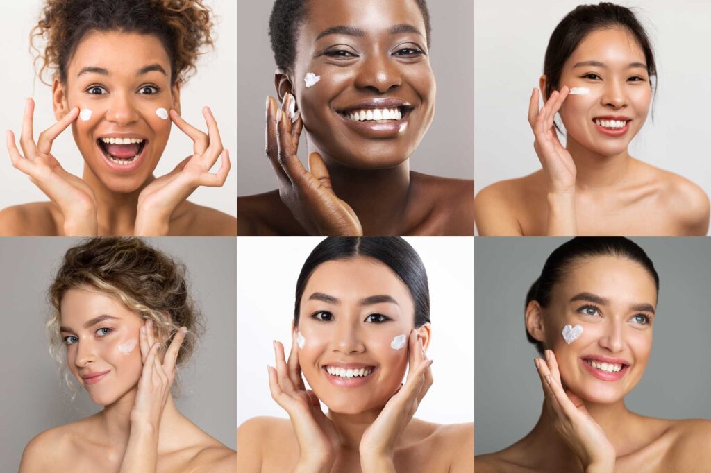 diverse women applying face cream in collage 2024 06 06 18 23 57 utc